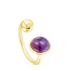 Anillo abierto con baño de oro 18 kt sobre plata y amatista Plump