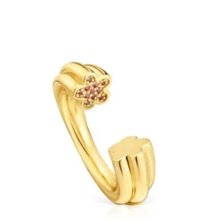 Anillo abierto con baño de oro 18 kt sobre plata y motivo flor con rodolitas TOUS 1950