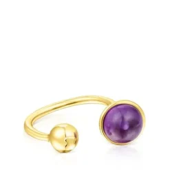 Anillo abierto con baño de oro 18 kt sobre plata y amatista Plump