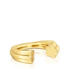 Anillo abierto con baño de oro 18 kt sobre plata y motivo flor con rodolitas TOUS 1950