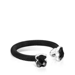 Anillo abierto de acero IP negro y ónix Mesh Color