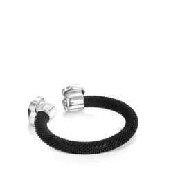 Anillo abierto de acero IP negro y ónix Mesh Color