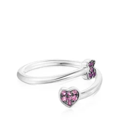 Anillo abierto de plata con motivos de zafiros y amatistas TOUS New Motif