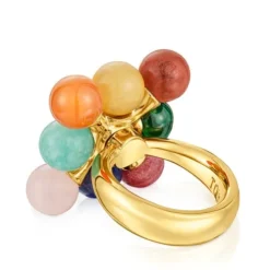 Anillo con baño de oro 18 kt sobre plata y multigemas TOUS X LEA COLOMBO
