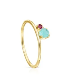 Anillo de oro con amazonita facetada y rubí  Mini Ivette