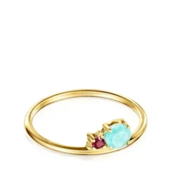 Anillo de oro con amazonita facetada y rubí  Mini Ivette