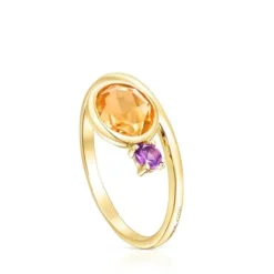 Anillo de oro con citrino y amatista Virtual Garden