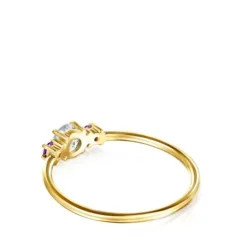 Anillo de oro con prasiolita facetada y amatista  Mini Ivette