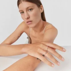 Anillo de oro con prasiolita facetada y amatista  Mini Ivette