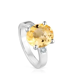 Anillo de plata con diamantes y citrino Basic Colors