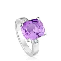 Anillo de plata con diamante y amatista Basic Colors