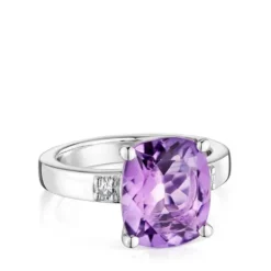 Anillo de plata con diamante y amatista Basic Colors