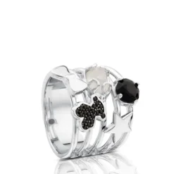 Anillo de plata con espinelas, ónix, cuarzo y nácar Join