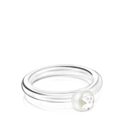 Anillo de plata y perla motivo oso Icon Pearl