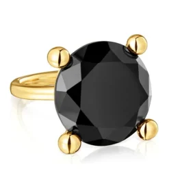 Anillo grande con baño de oro 18 kt sobre plata y ónix Color Black