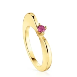 Anillo grande corazón con baño de oro 18 kt sobre plata y rodolita My Other Half