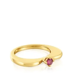 Anillo grande corazón con baño de oro 18 kt sobre plata y rodolita My Other Half