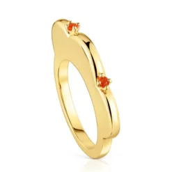 Anillo grande flor con baño de oro 18 kt sobre plata y cornalina My Other Half