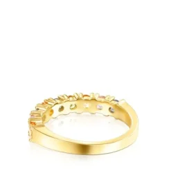 Anillo media alianza con baño de oro 18 kt sobre plata y 9 zafiros multicolor Glaring