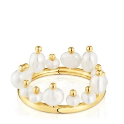 Anillo pequeño con baño de oro 18 kt sobre plata y perlas cultivadas Sugar Party
