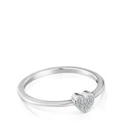 Anillo pequeño corazón de oro blanco con diamantes TOUS Grain