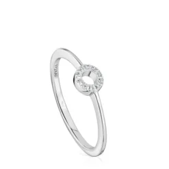 Anillo pequeño círculo de oro blanco con diamantes TOUS Grain