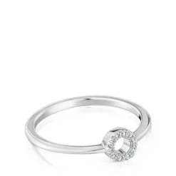 Anillo pequeño círculo de oro blanco con diamantes TOUS Grain
