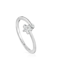 Anillo pequeño estrella de oro blanco con diamantes TOUS Grain