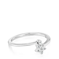Anillo pequeño estrella de oro blanco con diamantes TOUS Grain