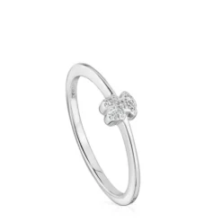 Anillo pequeño oso de oro blanco con diamantes TOUS Grain