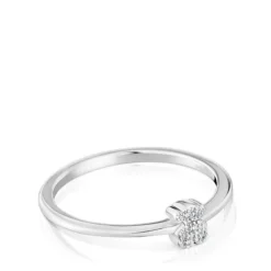 Anillo pequeño oso de oro blanco con diamantes TOUS Grain