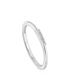 Anillo pequeño tira de oro blanco con diamantes TOUS Grain