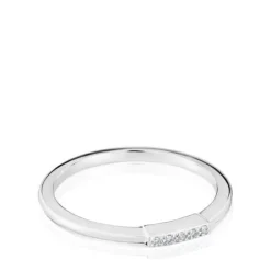 Anillo pequeño tira de oro blanco con diamantes TOUS Grain