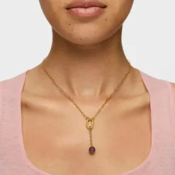 Colgante con baño de oro 18 kt sobre plata y amatista Hold Oval