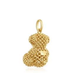 Colgante oso mediano texturizado con baño de oro 18 kt sobre plata 22 mm Bold Bear