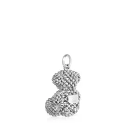 Colgante oso mediano texturizado de oro blanco Bold Bear