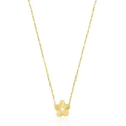 Collar con baño de oro 18 kt sobre plata y flor con perla cultivada Iris Motif