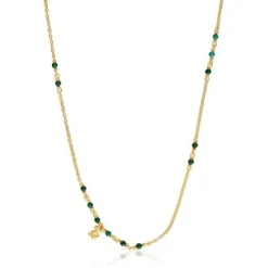 Collar con baño de oro 18 kt sobre plata y malaquita Bold Bear