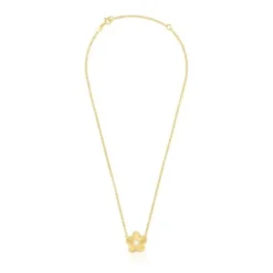 Collar con baño de oro 18 kt sobre plata y flor con perla cultivada Iris Motif