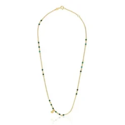 Collar con baño de oro 18 kt sobre plata y malaquita Bold Bear