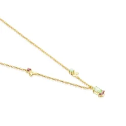 Collar con baño de oro 18 kt sobre plata y gemas Fragile Nature