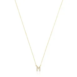 Collar corto de oro y 0,05 ct de diamantes letra M Alphabet