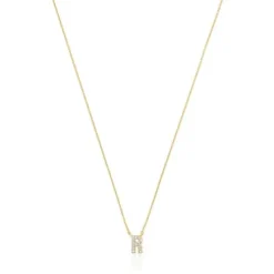 Collar corto de oro y 0,05 ct de diamantes letra R Alphabet