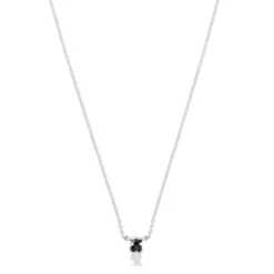 Collar corto de plata y motivo oso pequeño en ónix Icon Color