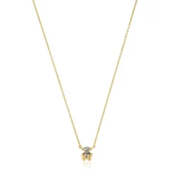 Collar corto motivo oso con baño de oro 18 kt sobre plata y espinela verde creada en laboratorio Color Bear LGG