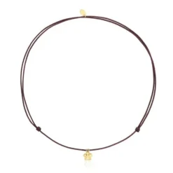 Collar flor de oro y cordón marrón TOUS Balloon