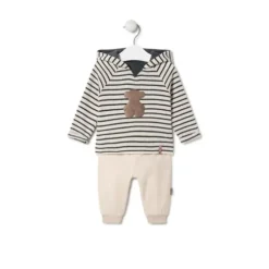 Conjunto de niño a rayas y liso Black crudo
