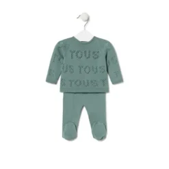 Conjunto de punto de bebé Tricot logo TOUS verde