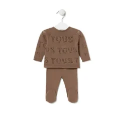Conjunto de punto de bebé Tricot logo TOUS beige