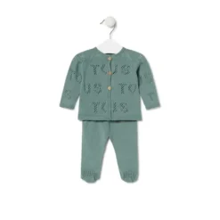 Conjunto de punto de bebé Tricot logo TOUS verde